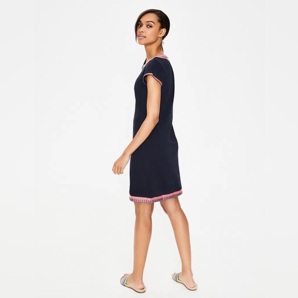 Boden Sena Embroidered Jersey Knit Dress Navy Pink 6R UK10 Classic Summer Spring - Picture 4 of 10
